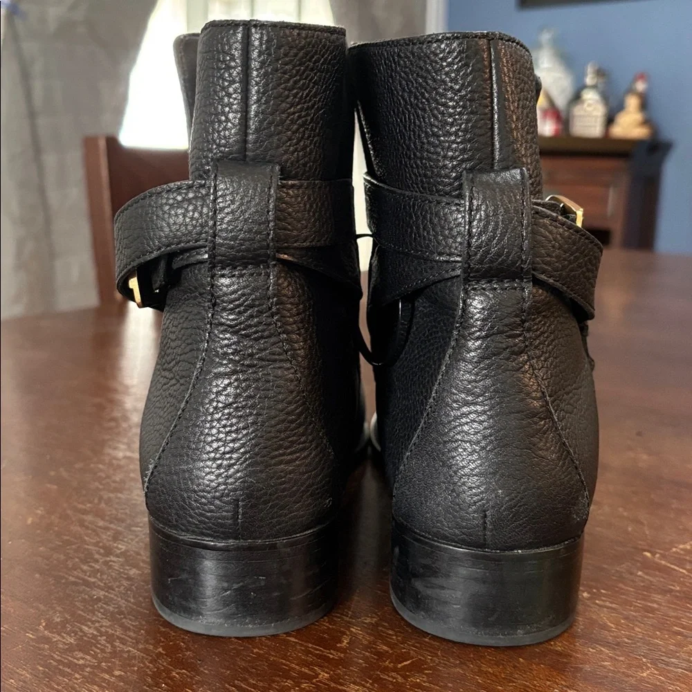 Tory‎ Burch Brooke Ankle Boots with Gold Buckle - Tumbled Black